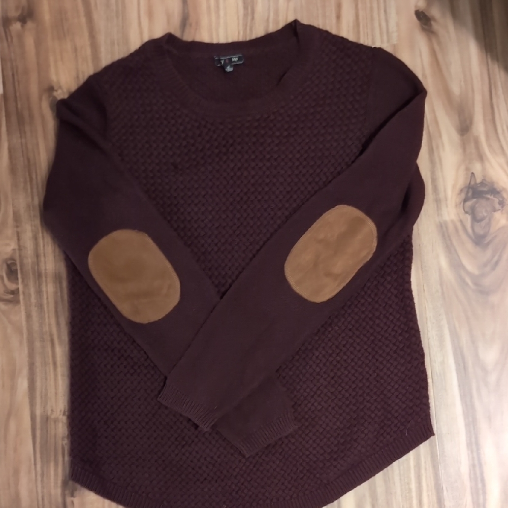 Lety & Me Women's Burgundy Crewneck Sweater with Elbow Patches